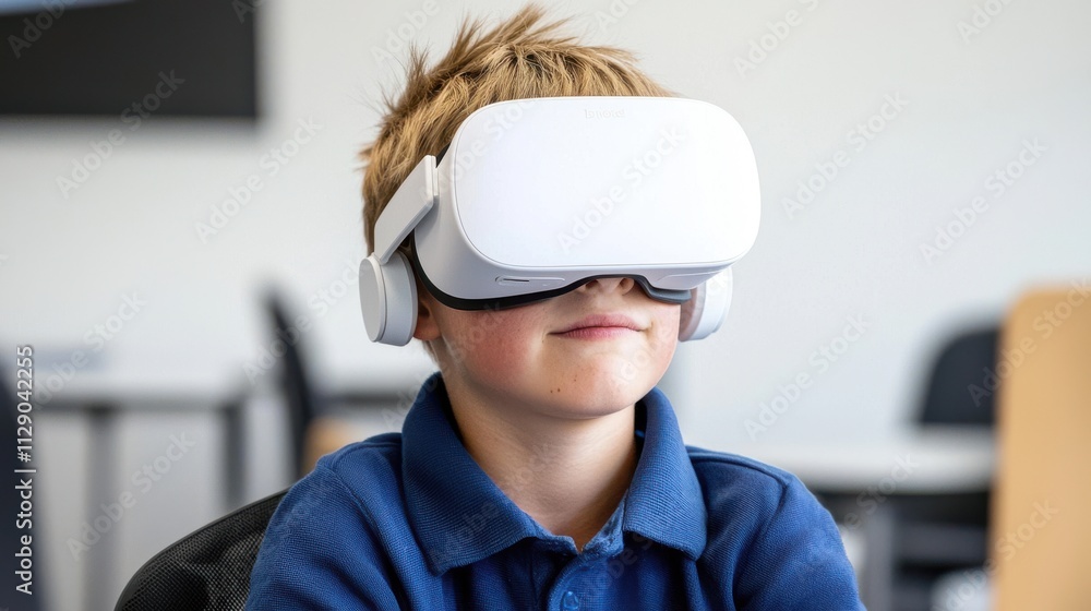 Boy Using VR Headset, Virtual Reality, Technology Boy Using VR Headset, Virtual Reality, Technology