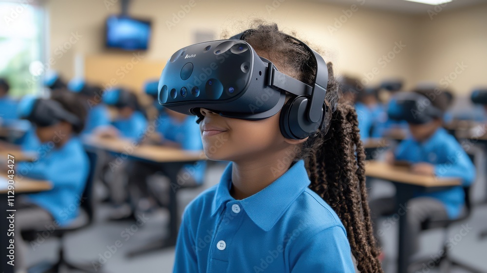 Virtual Reality Education: Girl in VR Headset Virtual Reality Education: Girl in VR Headset