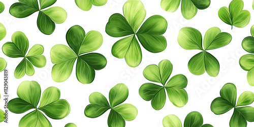 Seamless pattern of shamrock leaves flying in the air