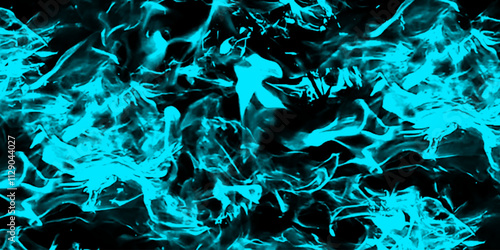Whiffs of Blue glowing smoke and swirls of aromatic colorful incense against a Black background. Grunge image paint background texture wallpaper art frame