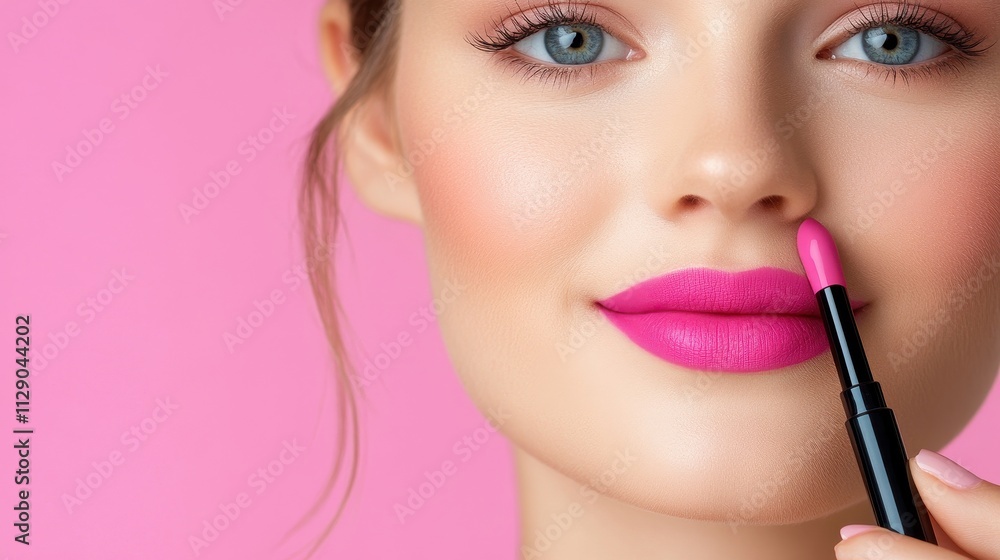 Elegant close-up of a professional makeup artist meticulously lining lips, set against a chic dressing table with illuminated vanity lights, luxurious products, and soft pastel tones. Elegant close-up of a professional makeup artist meticulously lining lips, set against a chic dressing table with illuminated vanity lights, luxurious products, and soft pastel tones.