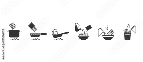 Flat noodles icon. Instant noodle making and noodle dish in flat icon style. Simple vector bowl of noodles flat icon in transparent background.