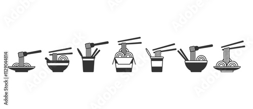 Noodles dish icon. Vector illustration of noodle dish, collection of instant noodle. Instant noodle packaging in flat icon style. Simple vector bowl of noodles Flat icon in transparent background.