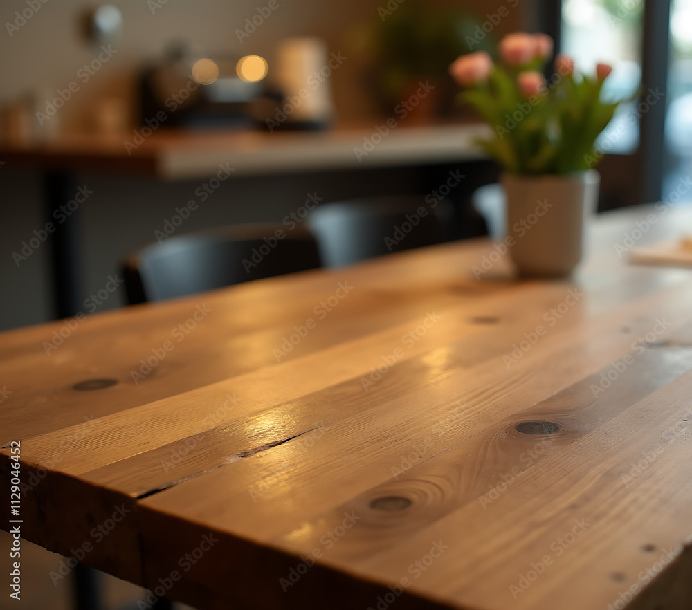 A rustic wooden tabletop complements a light gold tone in a cozy café or restaurant setting effectively._00001_ A rustic wooden tabletop complements a light gold tone in a cozy café or restaurant setting effectively._00001_