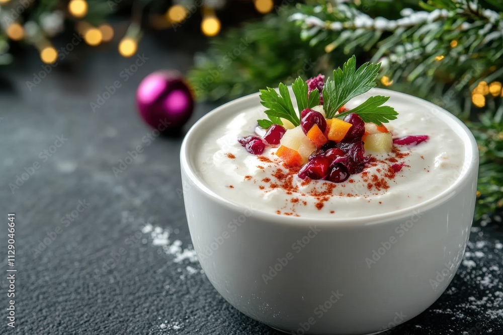 Elegant Yogurt Raita with Vegetables and Garnishes for Side Dish