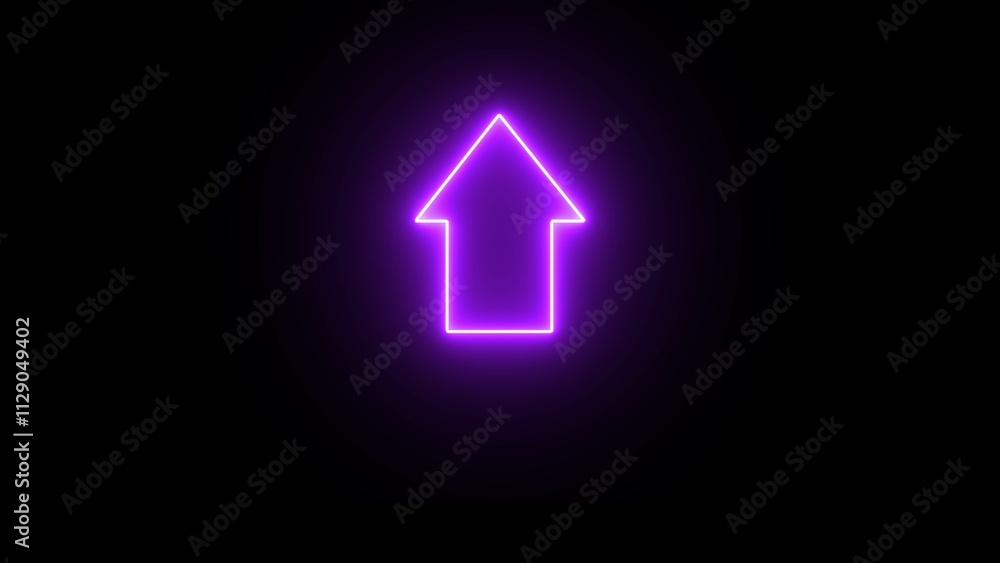 Neon upload arrow icon on black background. pink color up arrow direction icon illumination. Neon upload arrow icon on black background. pink color up arrow direction icon illumination.