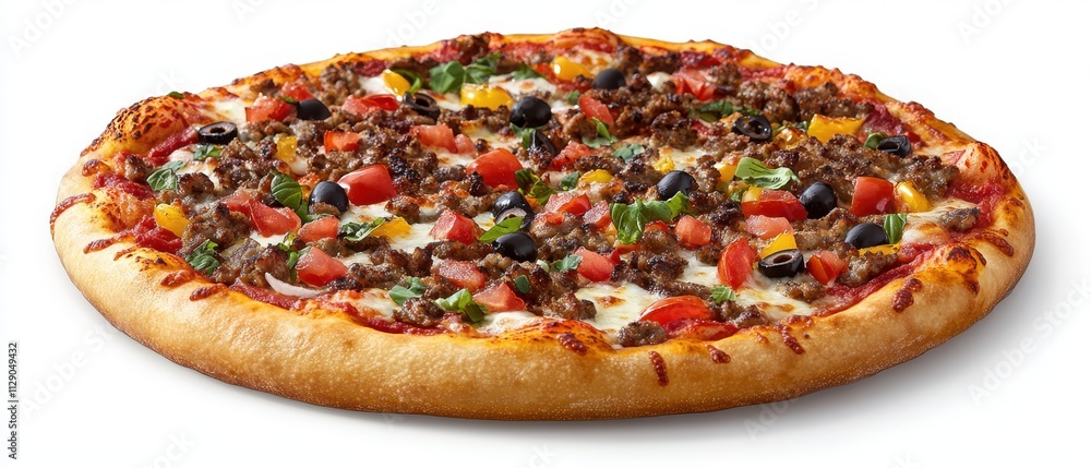 pizza with vibrant toppings and golden crispy crust