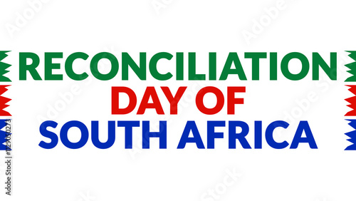 Reconciliation Day Of South Africa text with side lines on a White background. Which is observed every year in December to celebrate Reconciliation Day Of South Africa.