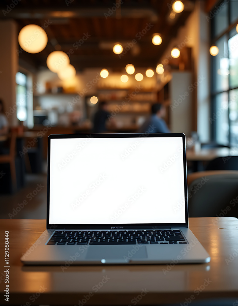 A modern laptop sits alone on a table in a quiet cafe shop, its blank screen reflecting nothing but emptiness._00002_ A modern laptop sits alone on a table in a quiet cafe shop, its blank screen reflecting nothing but emptiness._00002_