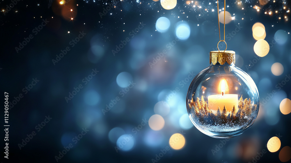 Beautiful Glass Ornament with a Candle, Hanging Among Bokeh Lights
Beautiful Glass Ornament with a Candle, Hanging Among Bokeh Lights