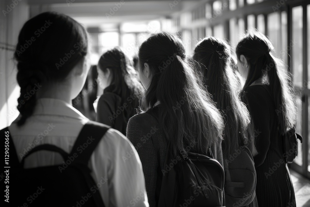 Fototapeta premium High School Girls queuing at schoo
