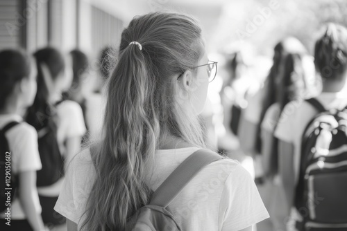 High School Girls queuing at schoo photo