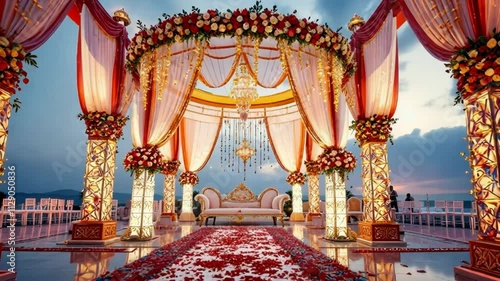 Indian wedding haldi traditional stage flowers