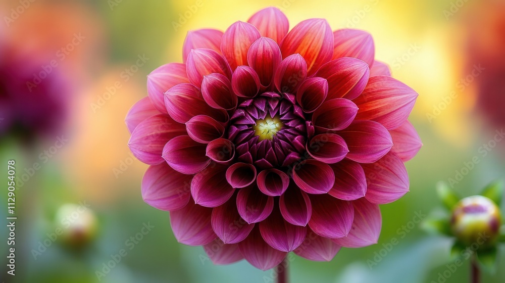 Vibrant dahlia flower blooms in a garden during the warm afternoon sun, showcasing intricate petal design and rich hues of pink and purple Vibrant dahlia flower blooms in a garden during the warm afternoon sun, showcasing intricate petal design and rich hues of pink and purple