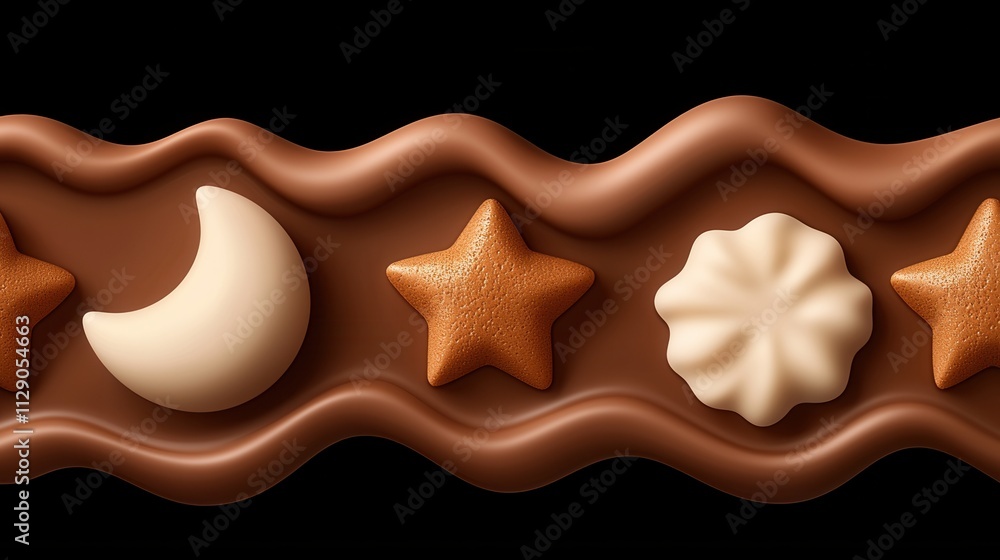 Colorful moon and star shapes on chocolate wavy background Colorful moon and star shapes on chocolate wavy background