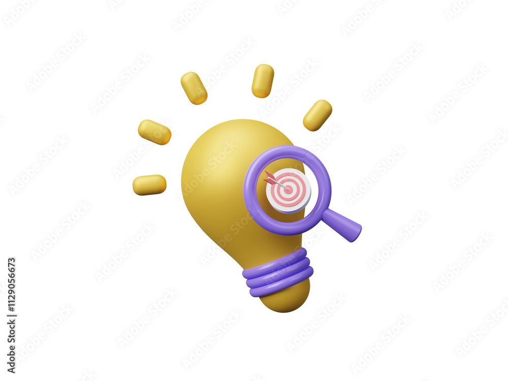 3D Light bulb with business target icon isolate on transparent background, Concept of business strategy. Target board for creative and success and business goals. 3d rendering illustration