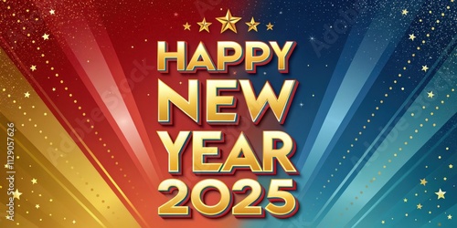 Dynamic New Year 2025 Graphic Design with Radiating Lines and 3D Text