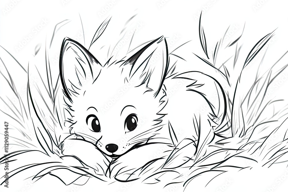 Obraz premium Adorable Fox Kit Hidden In Tall Grass