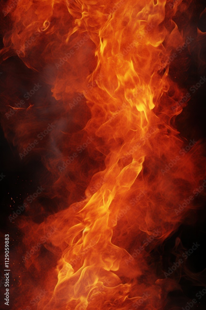 Fototapeta premium Fire dances in vivid orange and yellow hues, captivating viewers with its fiery allure and dynamic movement captured in the midst of combustion
