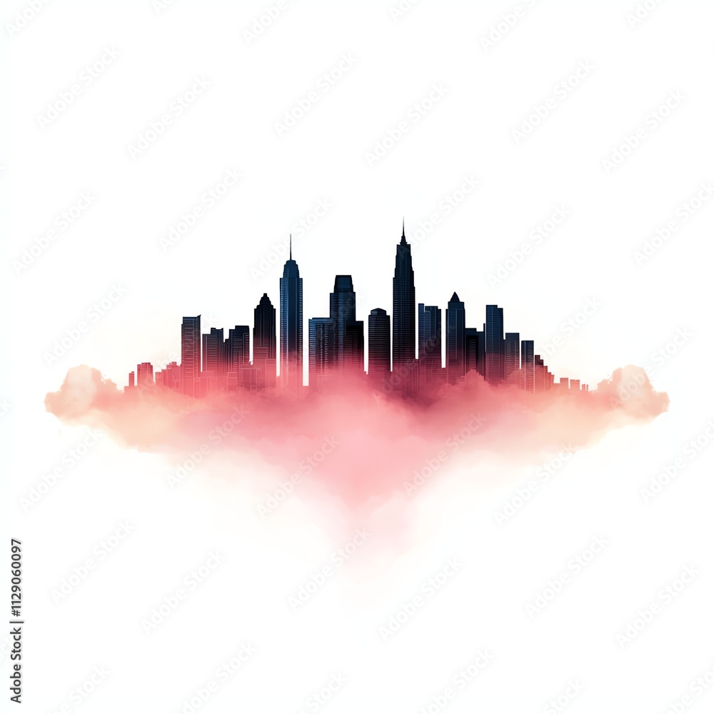 A stunning silhouette of a city skyline emerging from soft clouds, blending urban architecture with a dreamy atmosphere. A stunning silhouette of a city skyline emerging from soft clouds, blending urban architecture with a dreamy atmosphere.