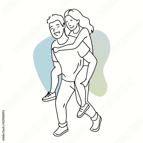 Wallpaper Mural a black and white line drawing of a man carrying a woman on his back Torontodigital.ca