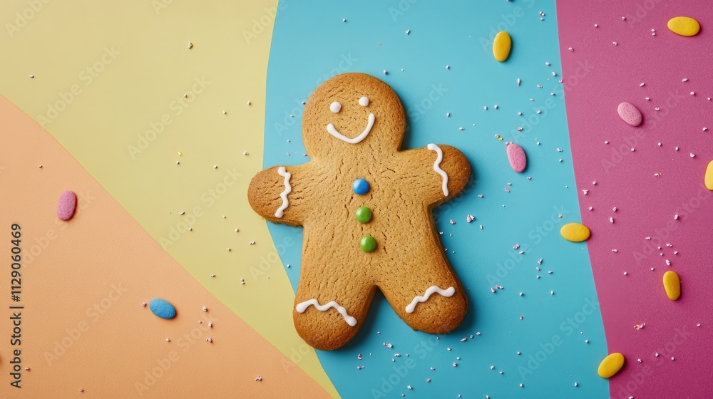 Naklejka premium gingerbread on colorful background. copy space 