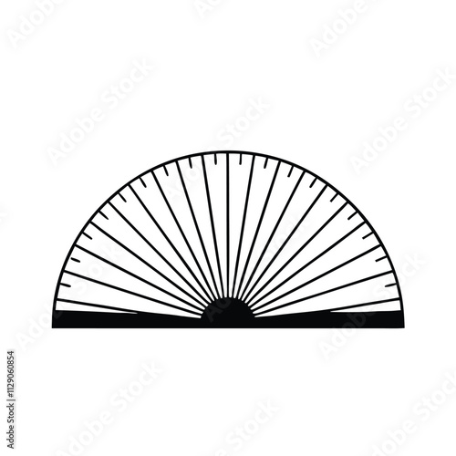 a black and white line drawing of a protractor,