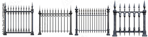 A decorative fence featuring pointed spikes, showcasing a classic design with multiple sections.