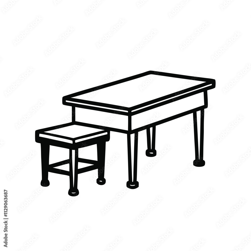a vector silhouette image featuring a sturdy, rectangular workbench with four legs, and standing beside the workbench is the silhouette of a chair a vector silhouette image featuring a sturdy, rectangular workbench with four legs, and standing beside the workbench is the silhouette of a chair