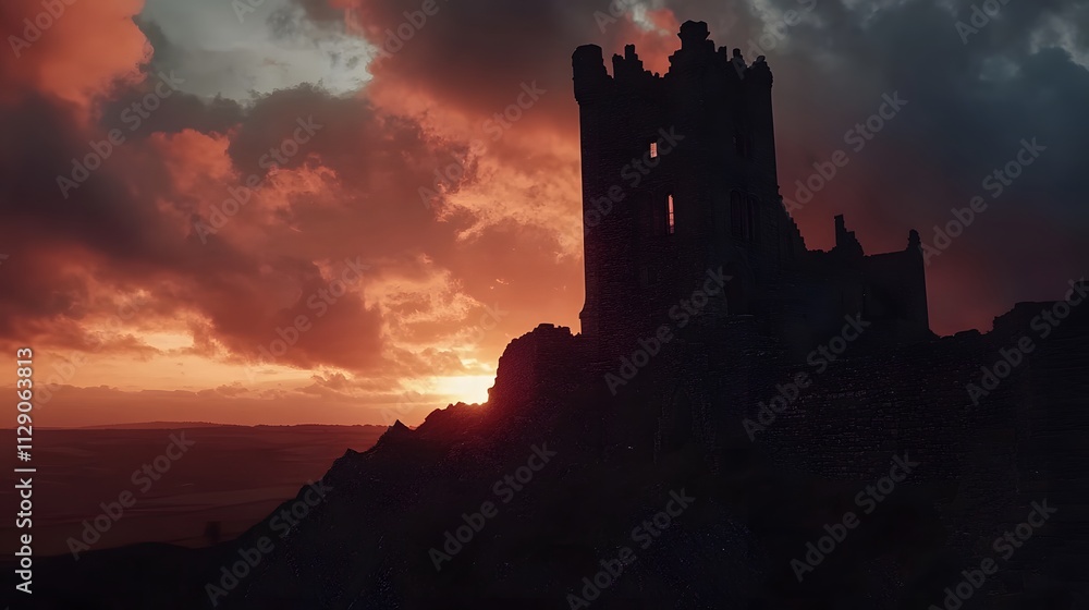 Obraz premium Sunset Silhouette of Ancient Ruins Illustration