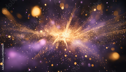 Golden and purple glitter burst abstract background