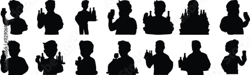 Barmen silhouettes set, waiter pack of vector silhouette design, isolated background