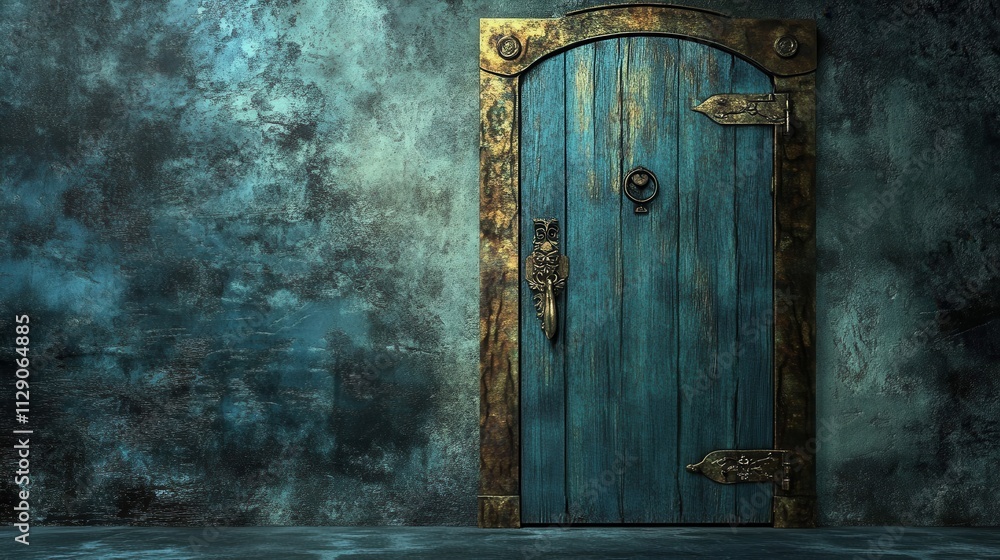 Mysterious Wooden Door in Ethereal Turquoise Setting Mysterious Wooden Door in Ethereal Turquoise Setting