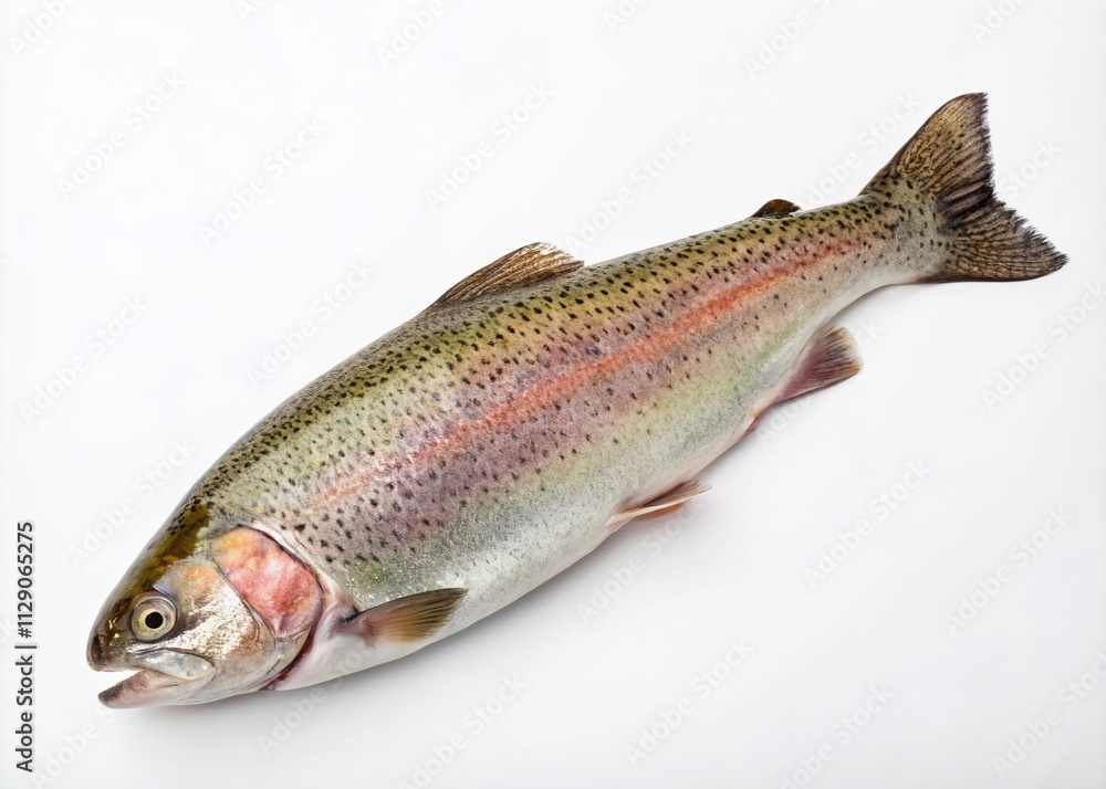 Minimalist Photography of a Rainbow Trout Isolated on White Background, Showcasing the Unique Features of Oncorhynchus mykiss in a Clean and Simple Composition Minimalist Photography of a Rainbow Trout Isolated on White Background, Showcasing the Unique Features of Oncorhynchus mykiss in a Clean and Simple Composition