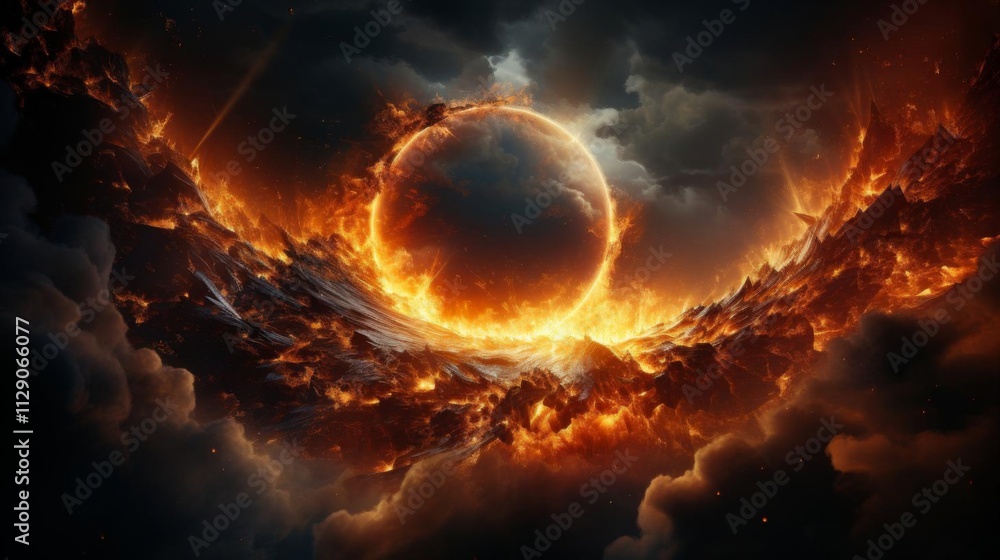 Obraz premium A fiery planet with a large circle of fire in the center
