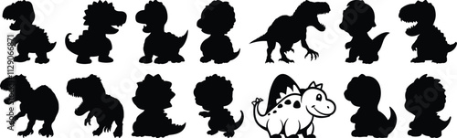 Dinosaur silhouettes set, prehistoric pack of vector silhouette design, isolated background
