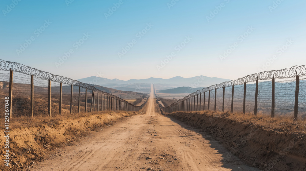 Border Division Symbolized by Ditch and Barbed Wire Fence Border Division Symbolized by Ditch and Barbed Wire Fence
