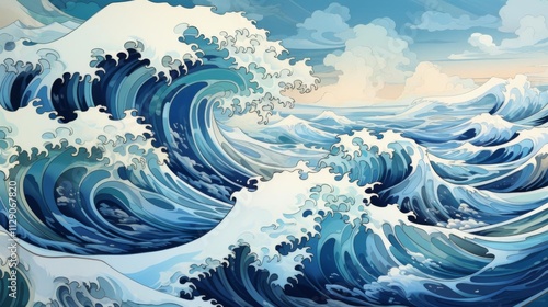 A large wave crashing into the ocean
