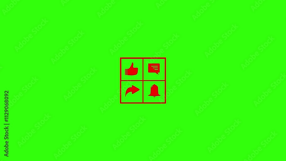 4k video containing like, comment, share and subscribe icons with a green screen background.