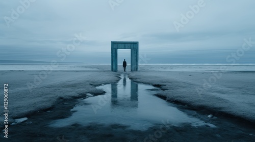Serene Contemplation: A Solitary Figure Stands Amidst the Frozen Serenity