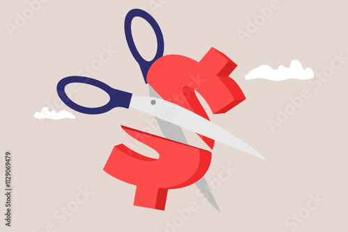 Cutting dollar sign with scissors. Concept on the topic of devaluation of money
