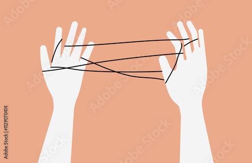 Hand simplifying tangled ropes illustration