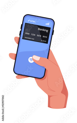 Hand using mobile banking app