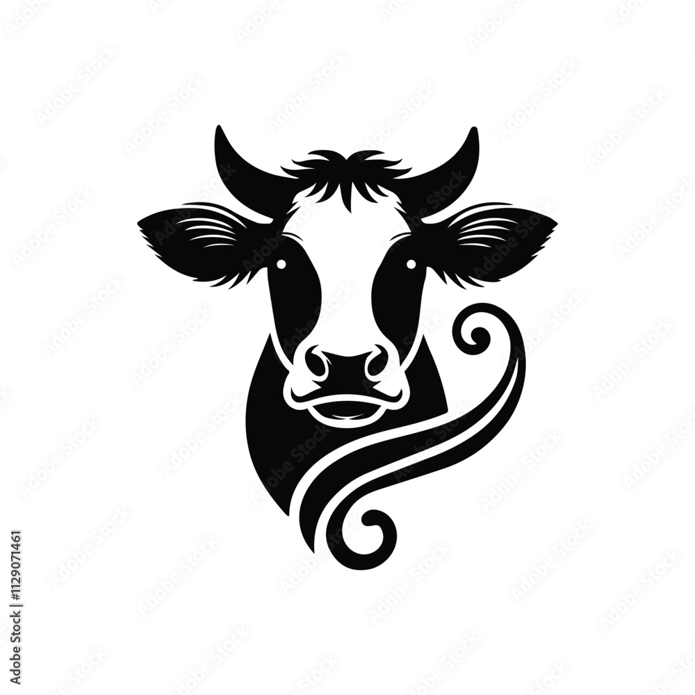 Cow for an icon or symbol isolated, black and white. 2d vector illustration in logo style. Cow for an icon or symbol isolated, black and white. 2d vector illustration in logo style.