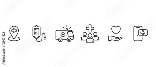 Digital Healthcare icon, Icons of healthcare in line style. Medicine and Health care linear icon collection. Containing emergency, doctor, treatment, medical, report, diagnosis, health, prevention.