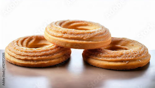 Sweet and tasty round butter cookies. Round ring shaped German spritz biscuits