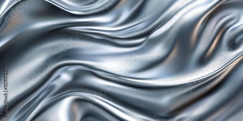 Abstract silver wavy background with smooth waves of shiny satin cloth texture.