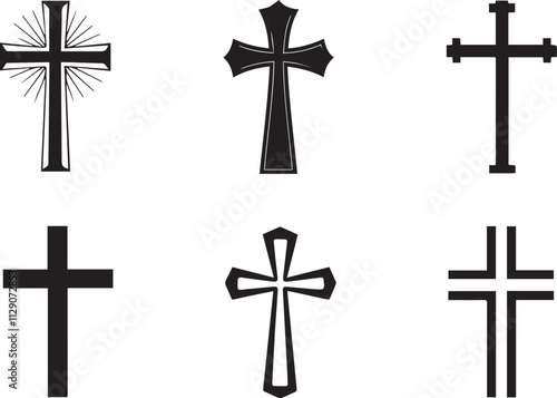 Christian cross symbols silhouette illustration on white background, Christian cross collection. Cross silhouette.