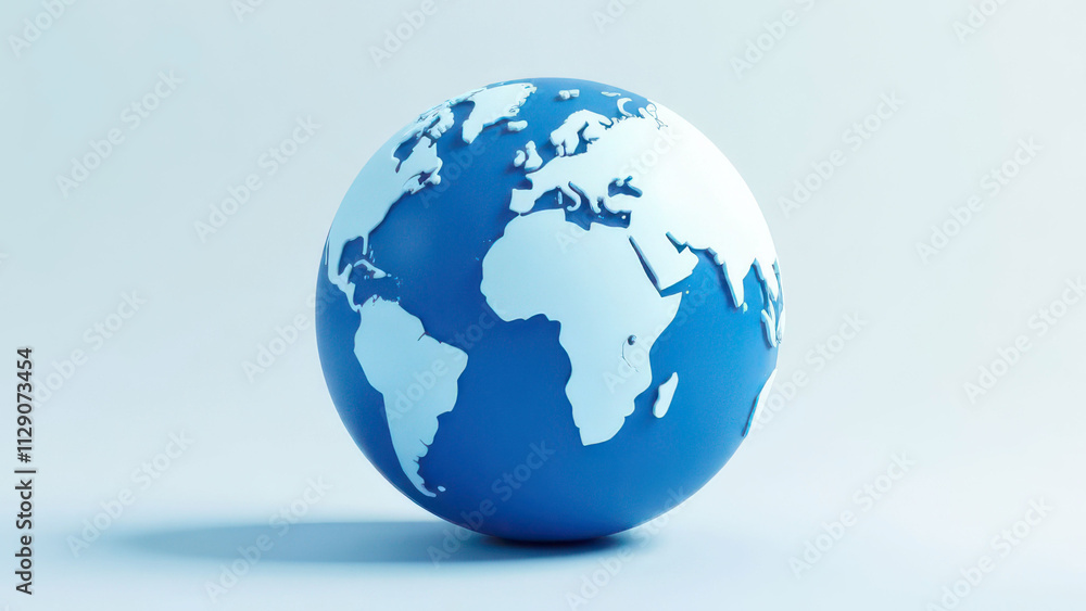 Fototapeta premium Blue and white earth globe on light background