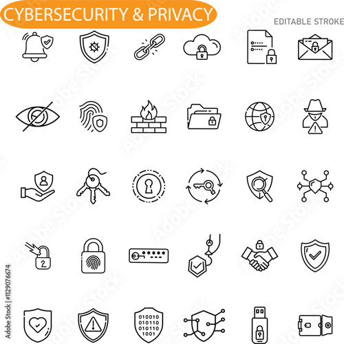 Cybersecurity Privacy Icons Data Protection, Network Security, Online Safety